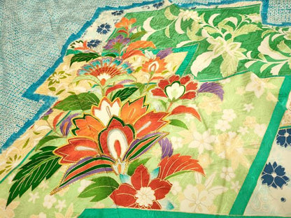 平和屋着物■豪華振袖　駒刺繍　絞り　更紗吉祥花文　金彩　正絹　逸品　DABD6335du