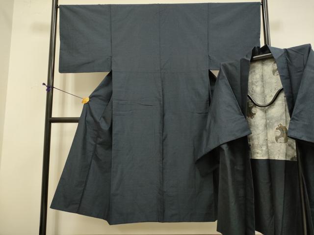 平和屋着物■男性　紬　アンサンブル　格子　正絹　逸品　DABD6350du
