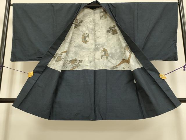 平和屋着物■男性　紬　アンサンブル　格子　正絹　逸品　DABD6350du