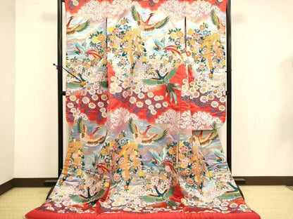 平和屋本店●世界的ファッションデザイナー 山本寛斎 kansaiブランド 色打掛 お引きずり 和装 結婚式 婚礼 総刺繍 花鳥文 逸品 DABD6363du
