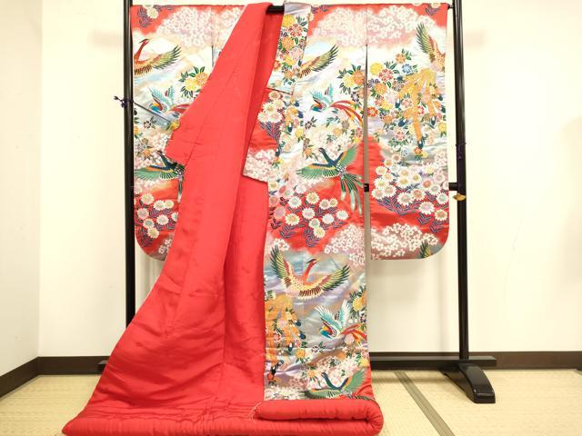 平和屋本店●世界的ファッションデザイナー 山本寛斎 kansaiブランド 色打掛 お引きずり 和装 結婚式 婚礼 総刺繍 花鳥文 逸品 DABD6363du