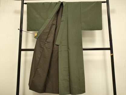 平和屋着物■男性　紬　アンサンブル　藍媚茶色　正絹　逸品　DABD6405du