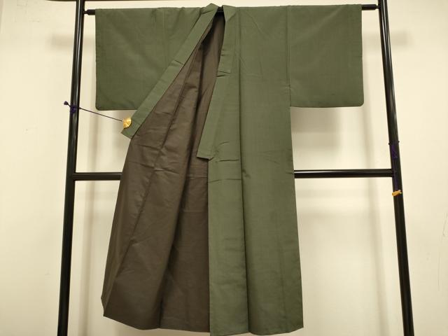 平和屋着物■男性　紬　アンサンブル　藍媚茶色　正絹　逸品　DABD6405du