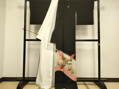 平和屋着物■豪華黒留袖　刺繍　流水花鳥文　暈し染め　金彩　正絹　逸品　DABD6410du