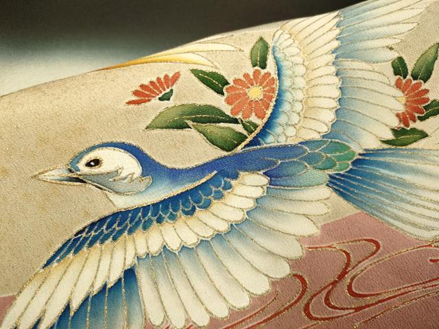 平和屋着物■豪華黒留袖　刺繍　流水花鳥文　暈し染め　金彩　正絹　逸品　DABD6410du