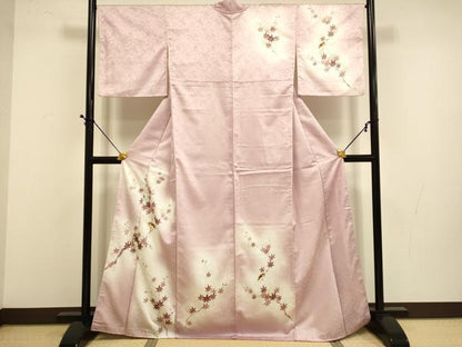 平和屋着物■訪問着　駒刺繍　枝楓文　休み鳥　金彩　正絹　逸品　DABD6412du