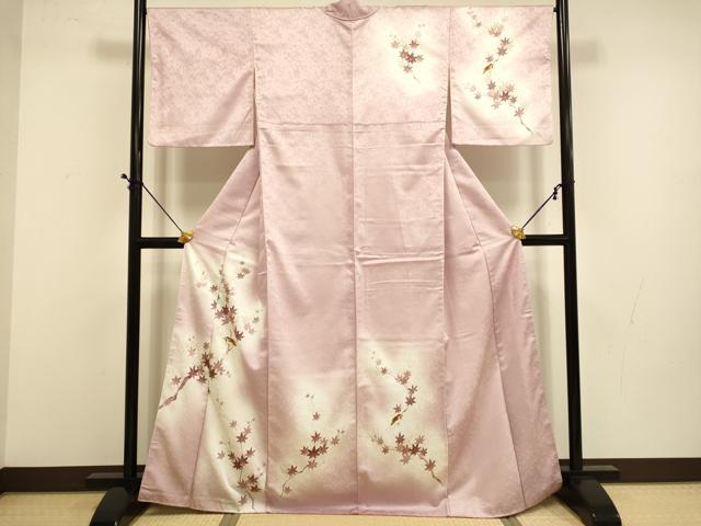 平和屋着物■訪問着　駒刺繍　枝楓文　休み鳥　金彩　正絹　逸品　DABD6412du
