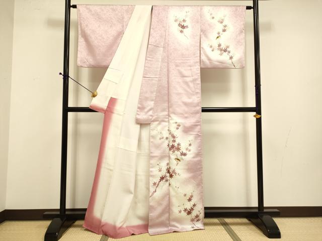 平和屋着物■訪問着　駒刺繍　枝楓文　休み鳥　金彩　正絹　逸品　DABD6412du