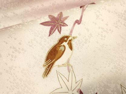 平和屋着物■訪問着　駒刺繍　枝楓文　休み鳥　金彩　正絹　逸品　DABD6412du