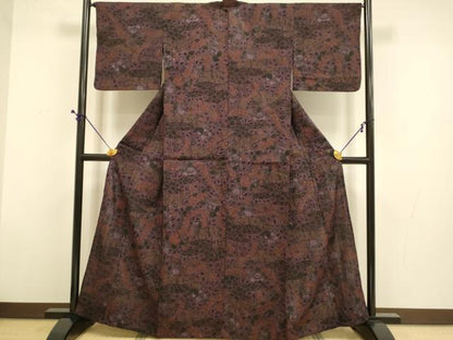 平和屋着物▽上質な小紋　単衣　紬地　辻が花　正絹　逸品　DABD6434du