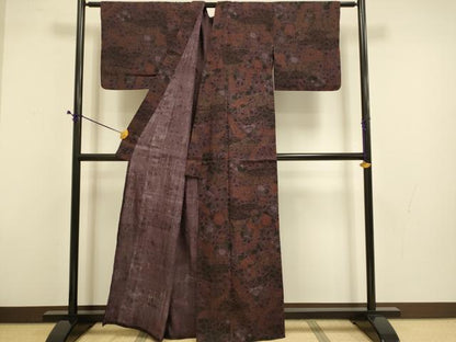平和屋着物▽上質な小紋　単衣　紬地　辻が花　正絹　逸品　DABD6434du