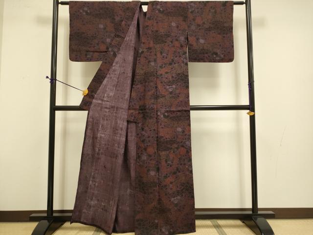 平和屋着物▽上質な小紋　単衣　紬地　辻が花　正絹　逸品　DABD6434du