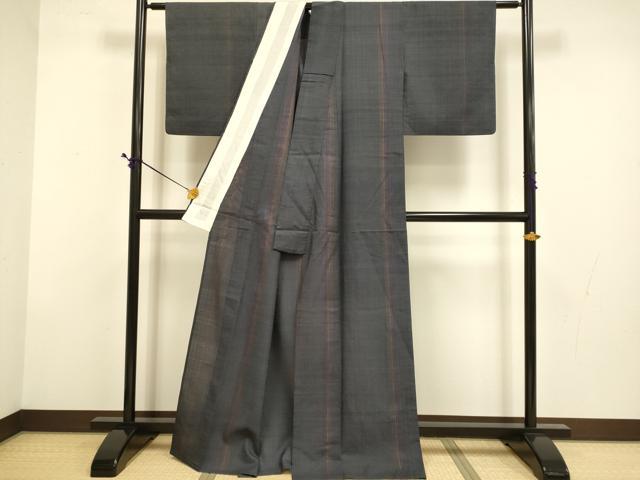 平和屋着物▽上質な紬　単衣　縞　正絹　逸品　DABD6436du