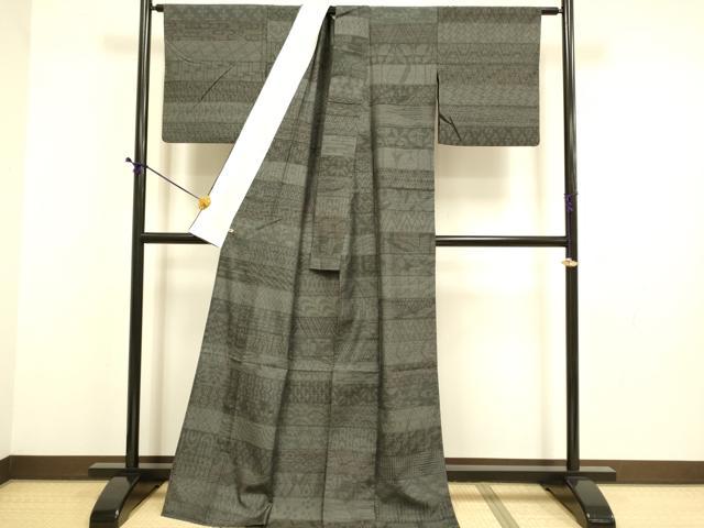 平和屋着物▽塩沢紬　単衣　100亀甲　百柄　さが美扱い　正絹　逸品　DABD6441du