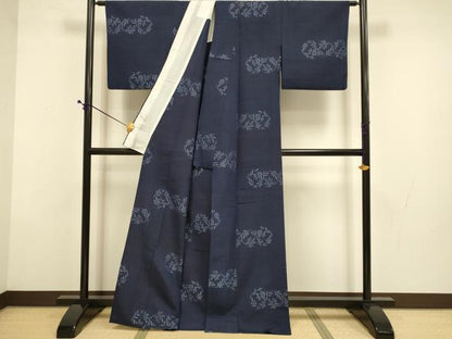 平和屋着物▽上質な紬　単衣　草葉文　正絹　逸品　DABD6442du