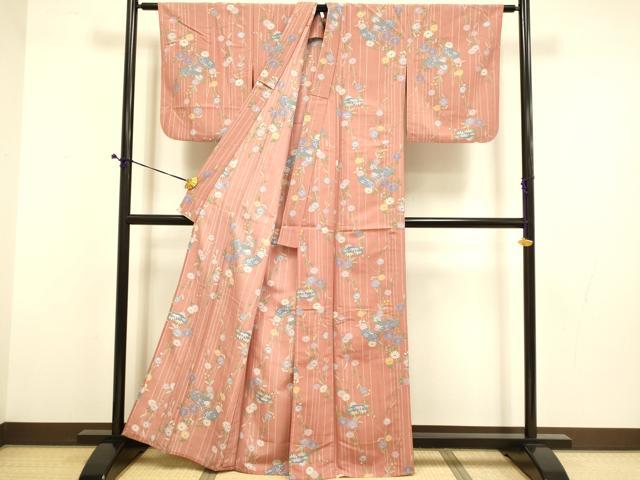 平和屋着物▽小紋　単衣　地紙枝垂れ花文　洗える着物　DABD6444du
