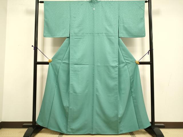 平和屋着物▽色無地　単衣　濃い青竹色　洗える着物　DABD6446du