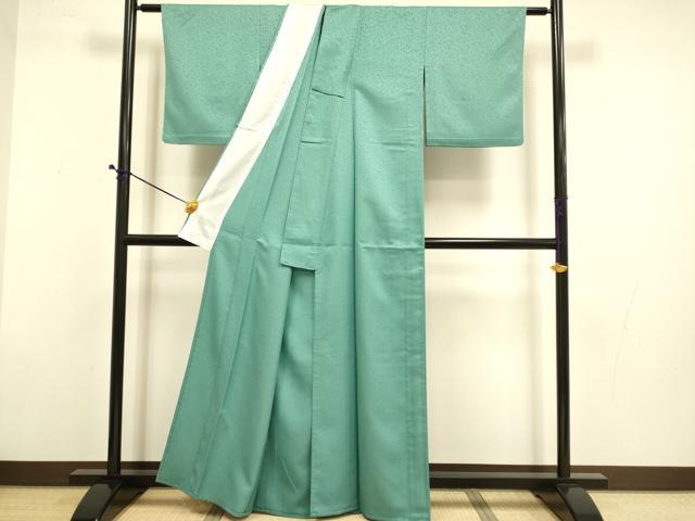 平和屋着物▽色無地　単衣　濃い青竹色　洗える着物　DABD6446du
