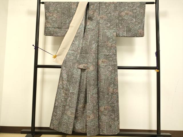 平和屋着物▽小紋　単衣　更紗吉祥花文　洗える着物　DABD6451du