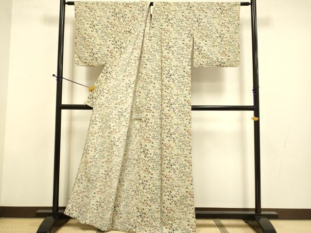 平和屋着物▽小紋　単衣　草花文　洗える着物　DABD6453du