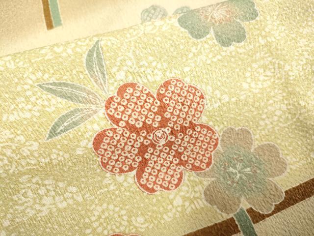 平和屋着物▽訪問着　単衣　格子舞桜文　ロング丈　正絹　逸品　DABD6459du