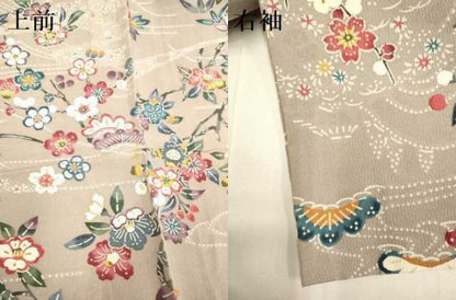 平和屋着物▽上質な小紋　単衣　型染　松竹梅　草花文　反端付き　正絹　逸品　DABD6464du