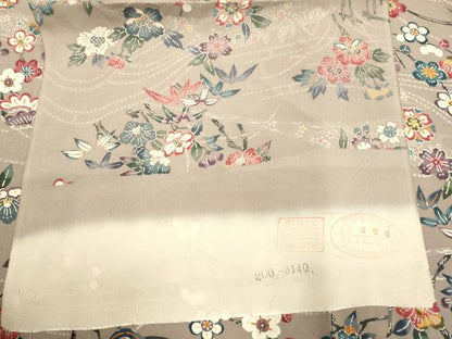 平和屋着物▽上質な小紋　単衣　型染　松竹梅　草花文　反端付き　正絹　逸品　DABD6464du