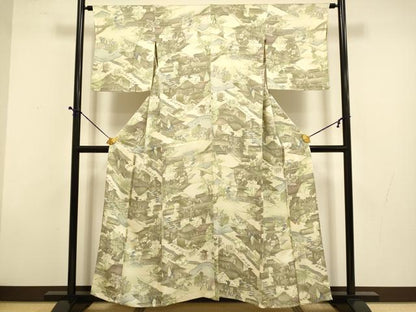 平和屋着物▽上質な小紋　単衣　風景文　正絹　逸品　DABD6467du