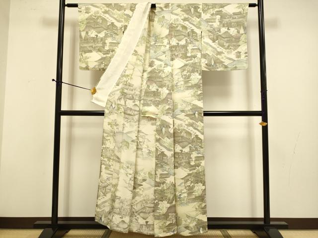 平和屋着物▽上質な小紋　単衣　風景文　正絹　逸品　DABD6467du