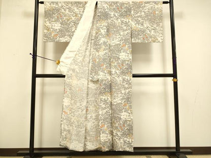 平和屋着物▽上質な小紋　単衣　風景花文　正絹　逸品　DABD6471du