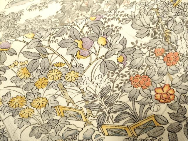 平和屋着物▽上質な小紋　単衣　風景花文　正絹　逸品　DABD6471du