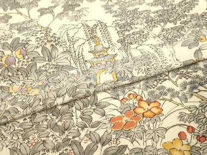 平和屋着物▽上質な小紋　単衣　風景花文　正絹　逸品　DABD6471du
