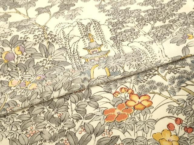 平和屋着物▽上質な小紋　単衣　風景花文　正絹　逸品　DABD6471du