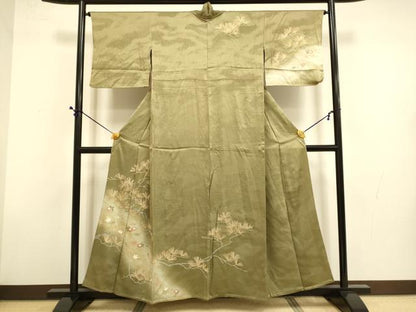 平和屋着物▽訪問着　単衣　松葉花文　暈し染め　金彩　正絹　逸品　DABD6481du