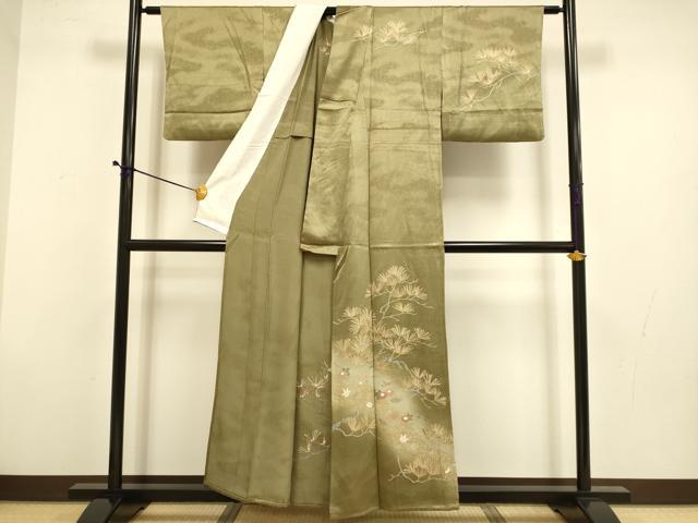 平和屋着物▽訪問着　単衣　松葉花文　暈し染め　金彩　正絹　逸品　DABD6481du
