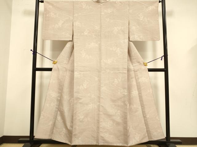 平和屋着物▽上質な紬　単衣　流水草葉文　正絹　逸品　DABD6490du