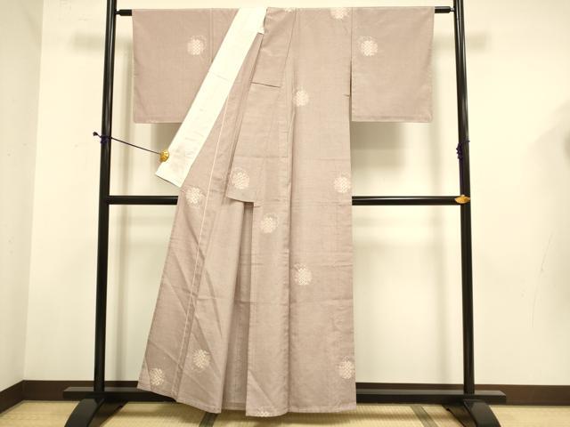 平和屋着物▽上質な紬　単衣　絞り　雪輪重ね　正絹　逸品　DABD6492du