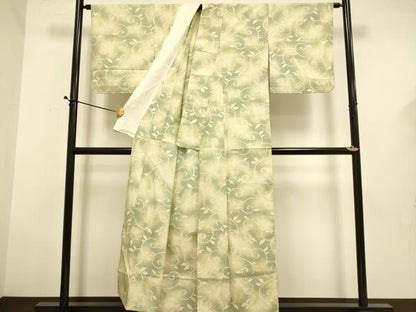 平和屋着物▽本塩沢　単衣　花唐草文　正絹　逸品　DABD6493du