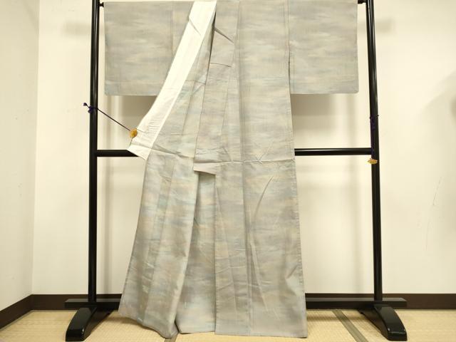 平和屋着物▽上質な小紋　単衣　紬地　霞文　暈し染め　正絹　逸品　DABD6495du