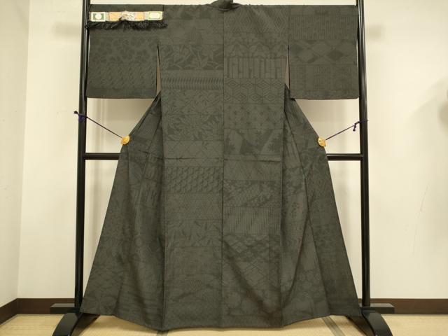 平和屋着物▽本塩沢　単衣　やまだ織　雪の中のきれ　110亀甲　吉祥文　片桐八重子作　証紙付き　正絹　逸品　DABD6499du