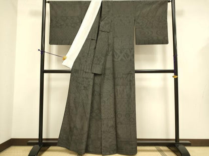 平和屋着物▽本塩沢　単衣　やまだ織　雪の中のきれ　110亀甲　吉祥文　片桐八重子作　証紙付き　正絹　逸品　DABD6499du