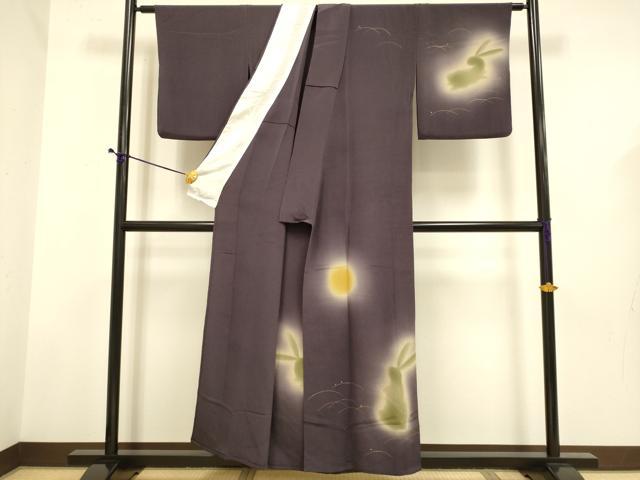 平和屋着物▽訪問着　単衣　月兎　暈し染め　金彩　鬼しぼ縮緬　正絹　逸品　DABD6501du