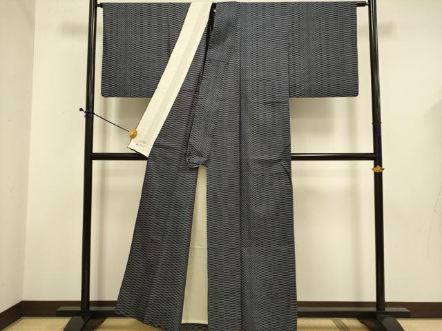平和屋着物▽本場大島紬　単衣　正藍染　市松割献上　久野織物特製　薩摩義隆作　やまと誂製　証紙付き　正絹　逸品　DABD6506du
