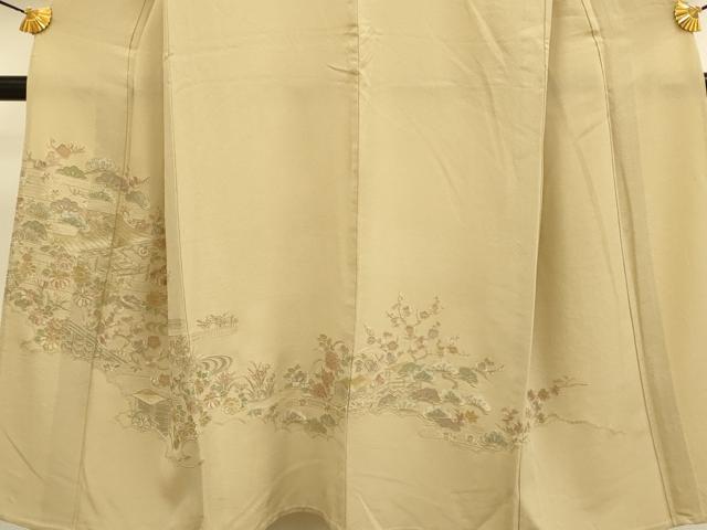 平和屋着物▽中国三大刺繍　スワトウ刺繍　汕頭刺繍　総刺繍　訪問着　単衣　風景花松文　正絹　逸品　DABD6508du