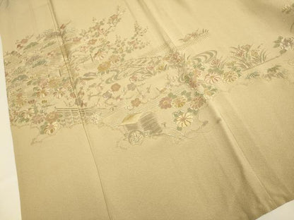 平和屋着物▽中国三大刺繍　スワトウ刺繍　汕頭刺繍　総刺繍　訪問着　単衣　風景花松文　正絹　逸品　DABD6508du
