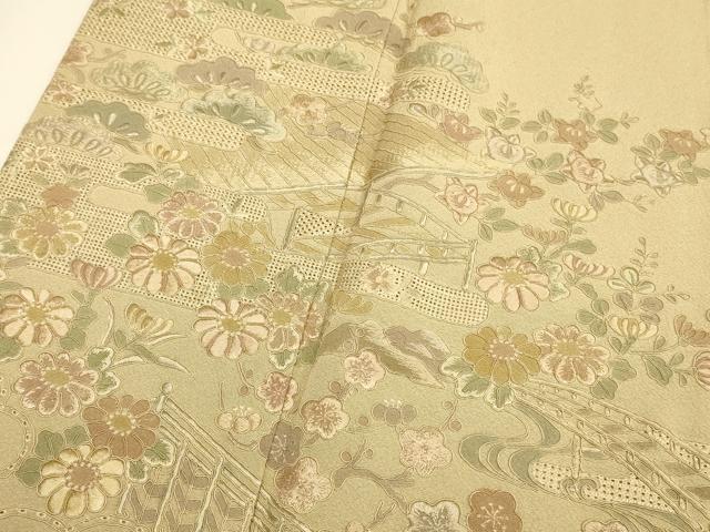 平和屋着物▽中国三大刺繍　スワトウ刺繍　汕頭刺繍　総刺繍　訪問着　単衣　風景花松文　正絹　逸品　DABD6508du