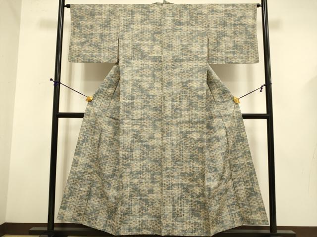 平和屋着物▽上質な小紋　単衣　紬地　七宝文　正絹　逸品　DABD6512du