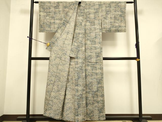 平和屋着物▽上質な小紋　単衣　紬地　七宝文　正絹　逸品　DABD6512du