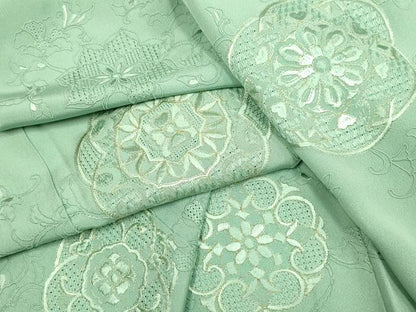 平和屋着物▽中国三大刺繍　スワトウ刺繍　汕頭刺繍　総刺繍　訪問着　単衣　正倉院更紗花文　金糸　正絹　逸品　DABD6513du