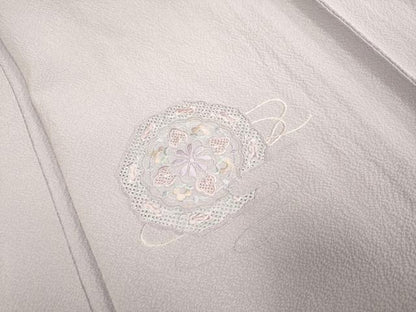 平和屋着物▽中国三大刺繍　スワトウ刺繍　汕頭刺繍　総刺繍　訪問着　単衣　花絵皿文　正絹　逸品　DABD6514du